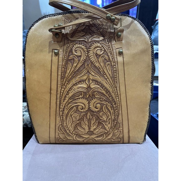 Unbranded Other Vintage Hand Tooled Leather Bowling Ball Bag W